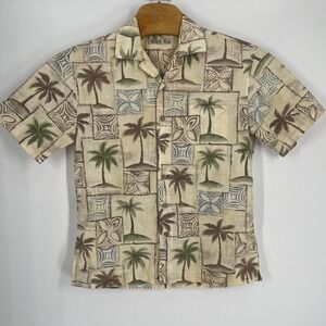 Batik Bay Hawaiian Shirt Sz M Cotton Palm Trees Collar Button Front Beach Flower